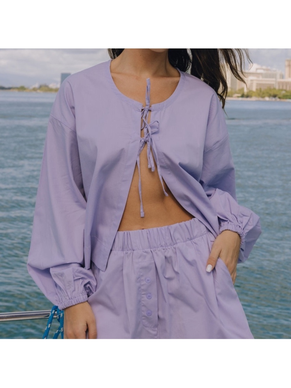 Daily Drills Lilac Tie-Front Crop Top AND matching shorts